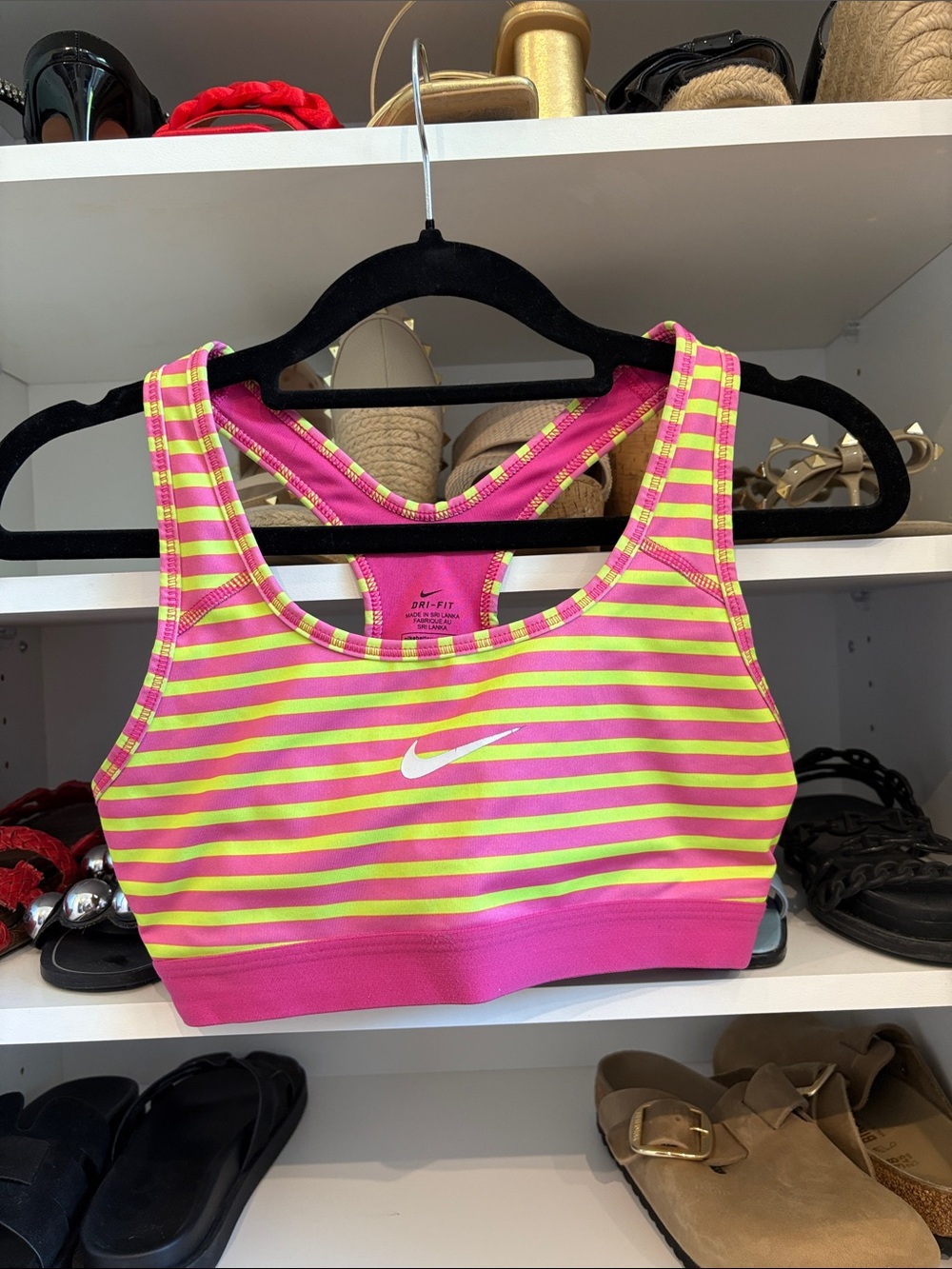 Nike Pink & Neon Yellow Striped Dri-FIT Sports Bra size S